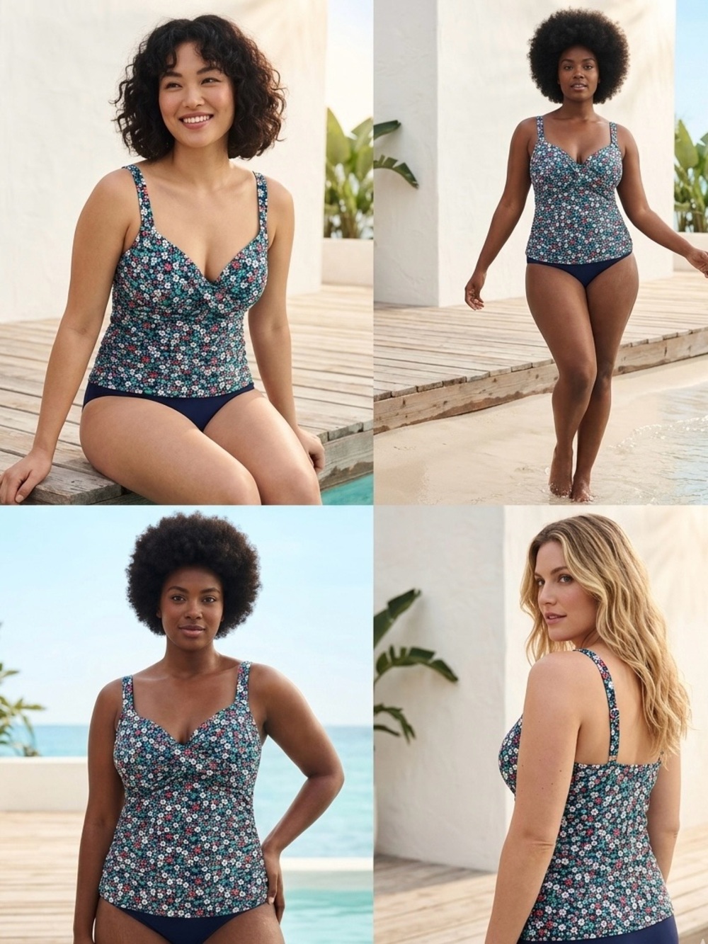 Lands' End Black Floral Tankini Swimwear Top - 14D - Picture 10 of 10